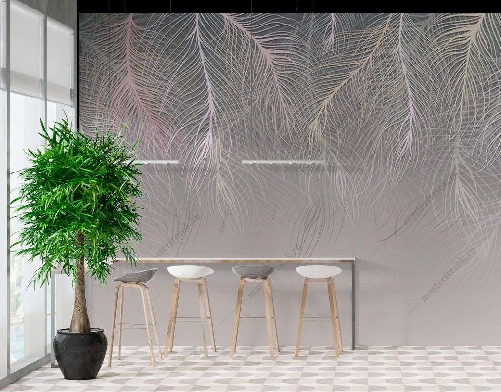 Фотообои в интерьере пушистые листья разноцветные  9-1857 фото