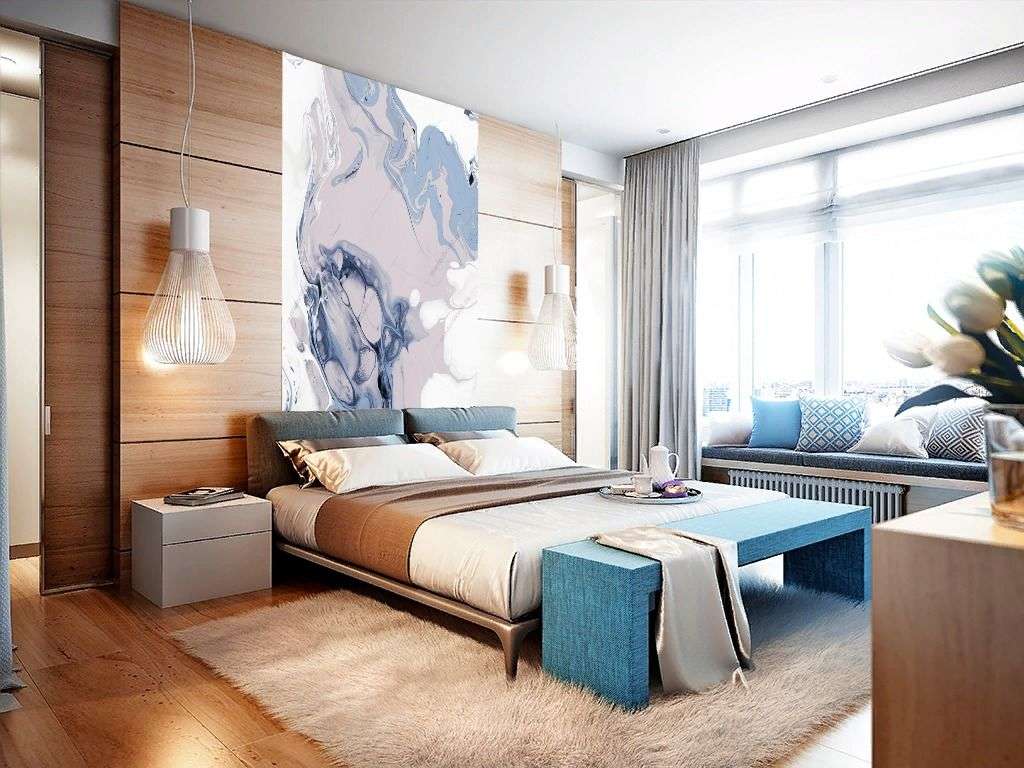 Фотообои в интерьере сине-белая абстрактная живопись  9-1661 фото