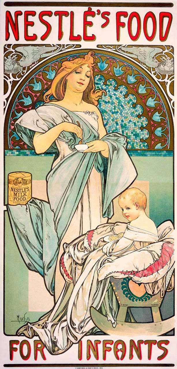 Фотообои в интерьере альфонс мариа муха - рекламный плакат-пища нестле для младенцев  8-229 фото