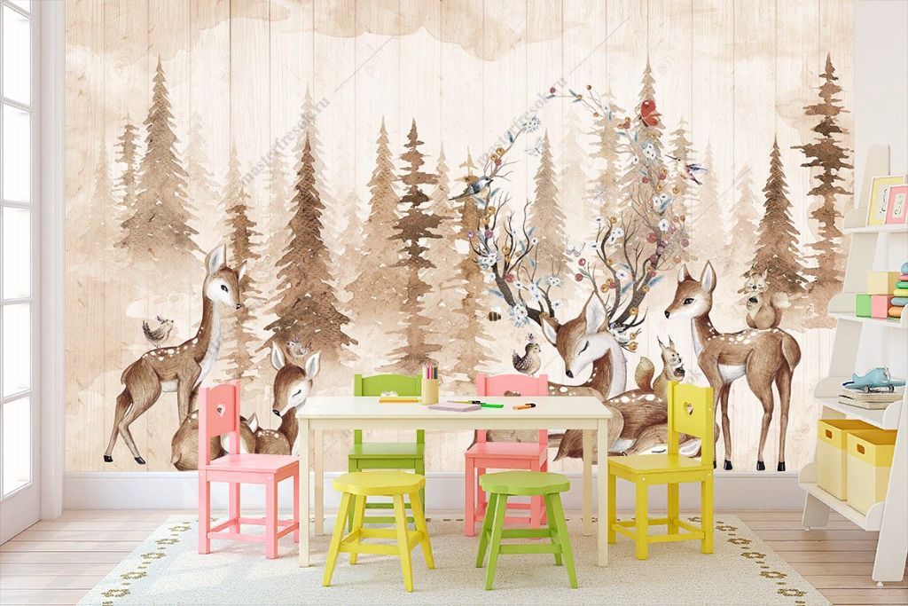 Фотообои Оленята на фоне леса  14-228