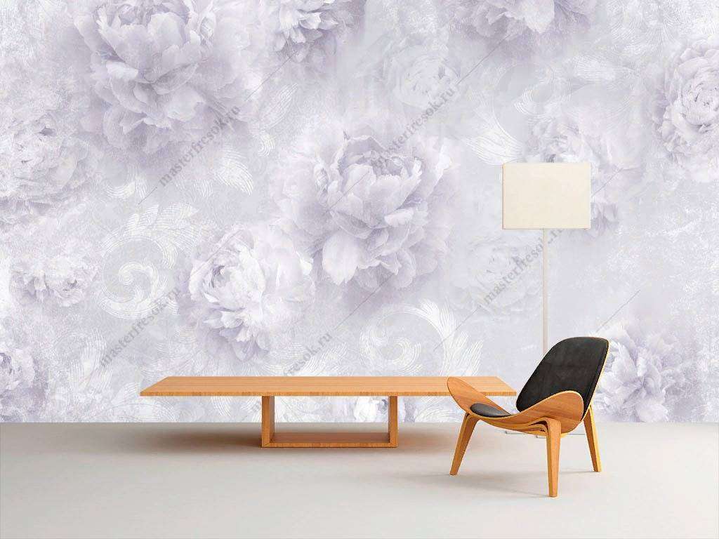 Фотообои в интерьере сиреневые пионы  10-750 фото