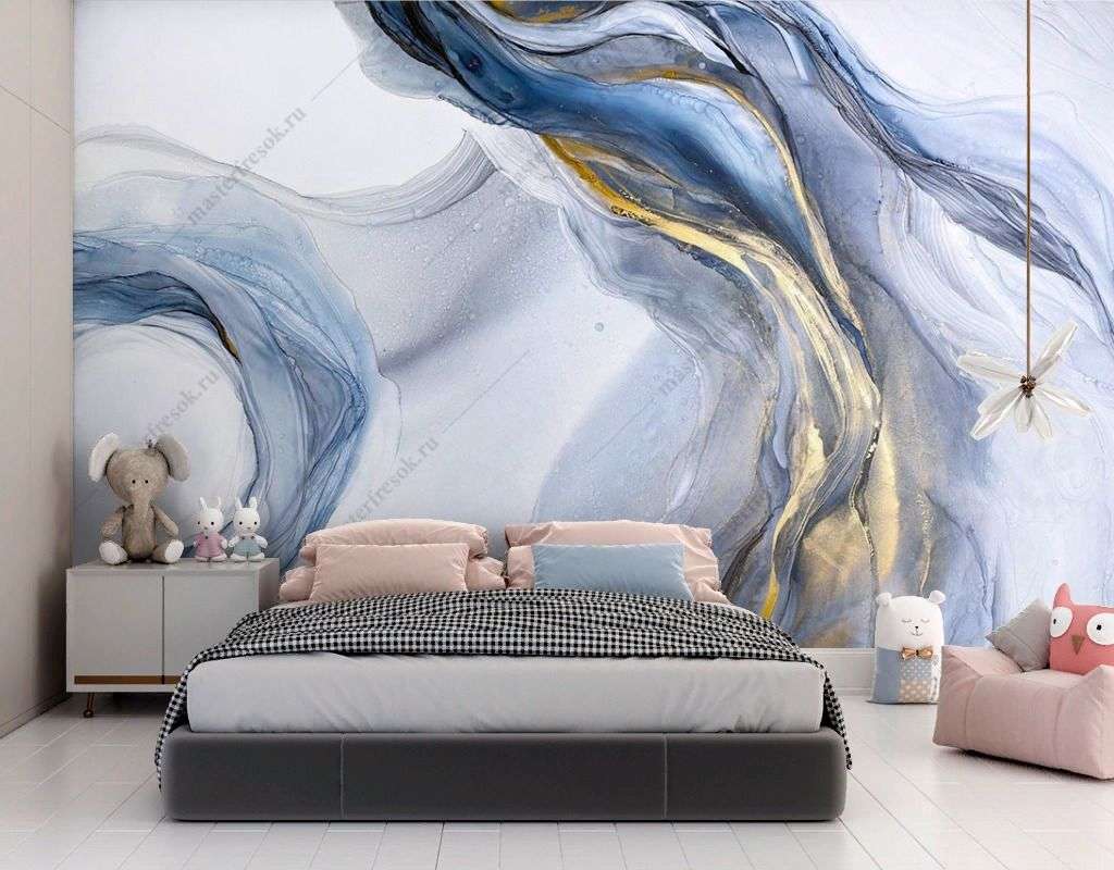 Фотообои в интерьере мрамор синий с золотом  9-1787 фото
