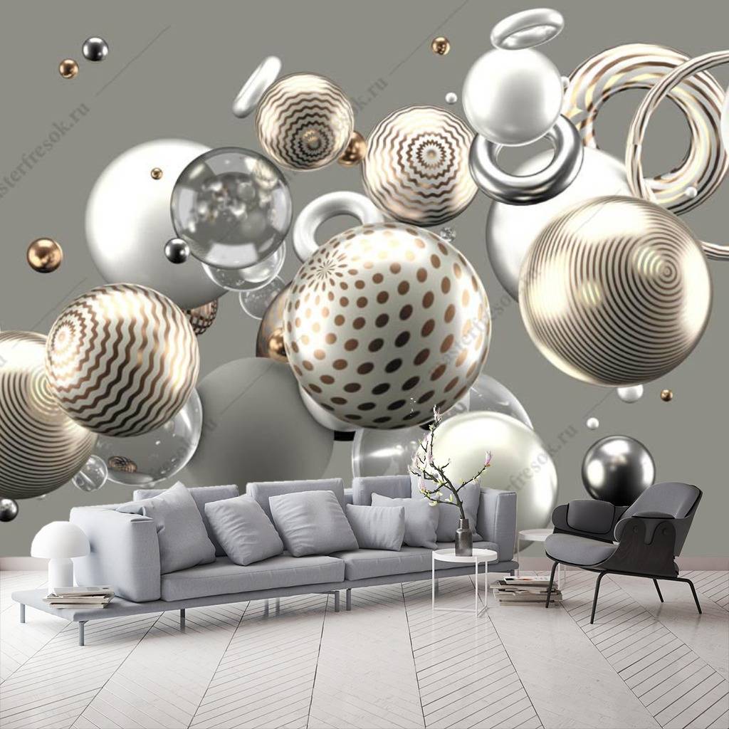 Фотообои 3д серебряные шары  10-827