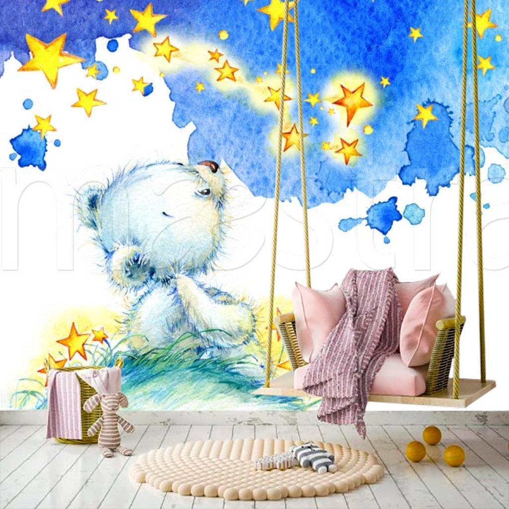 Фотообои Медвежонок смотрит на звезды  12-343