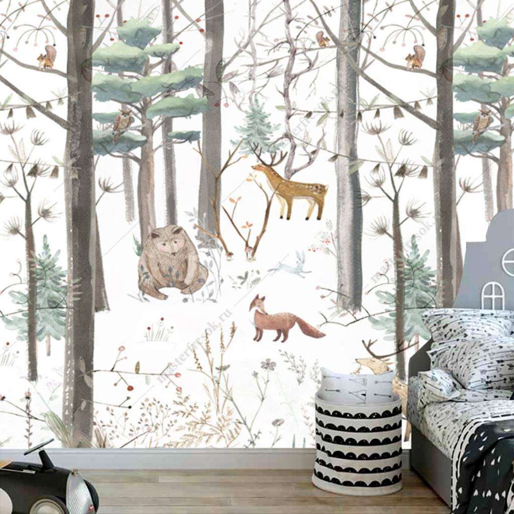 Фотообои в интерьере зимний лес  12-941 фото