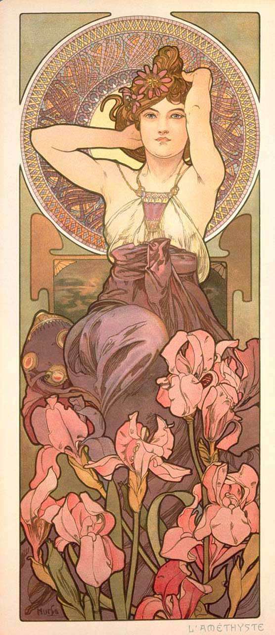 Фотообои в интерьере альфонс мариа муха – ирисы  8-189 фото