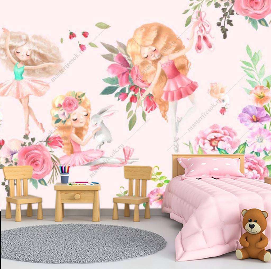 Фотообои в интерьере девочки в цветах  14-022 фото
