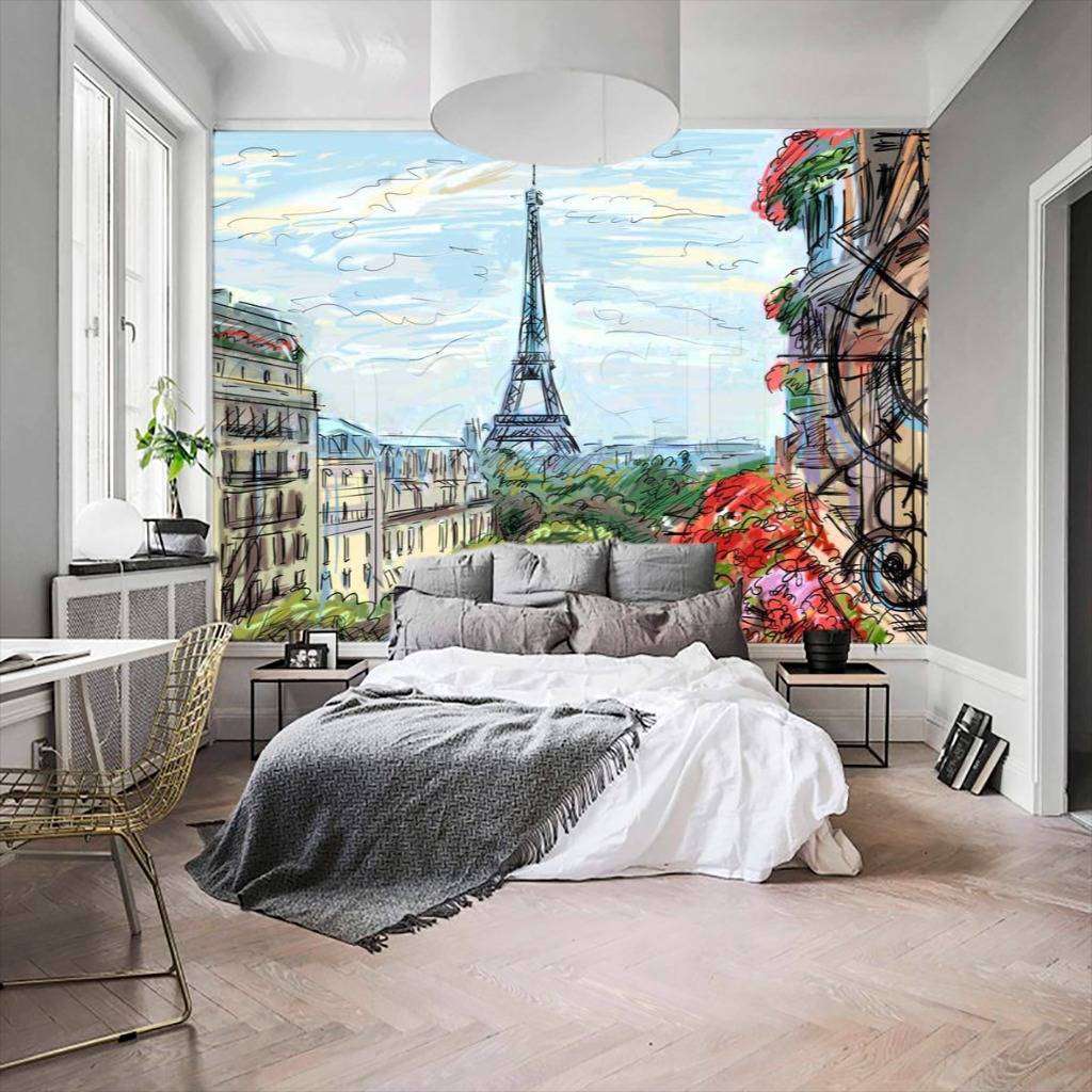 Фотообои в интерьере сказочный париж с цветами  6-101 фото