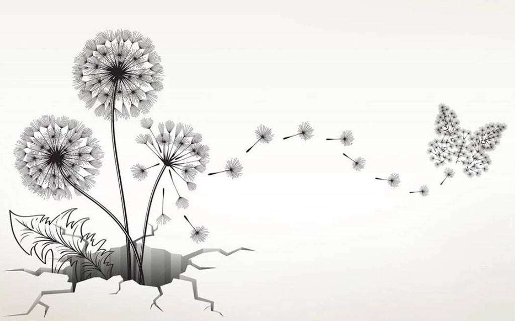 Фотообои в интерьере бабочка из одуванчика  15-726 фото