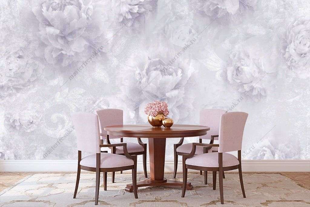 Фотообои в интерьере сиреневые пионы  10-750 фото