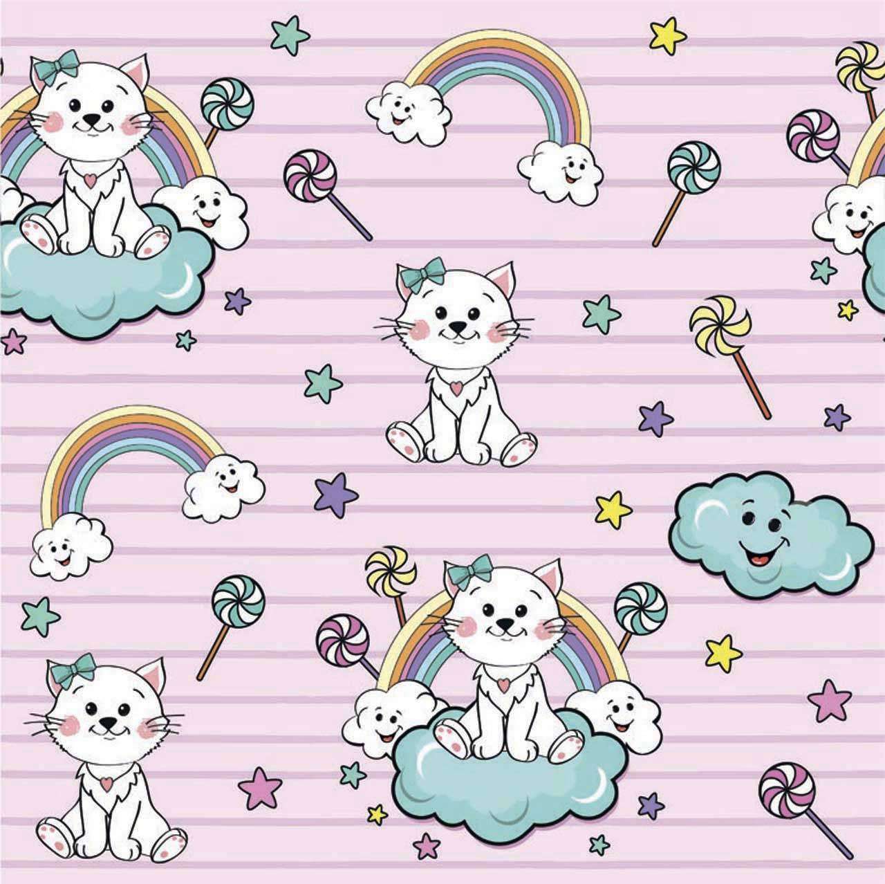 Фотообои в интерьере котята на облаках на розовом фоне  12-414 фото