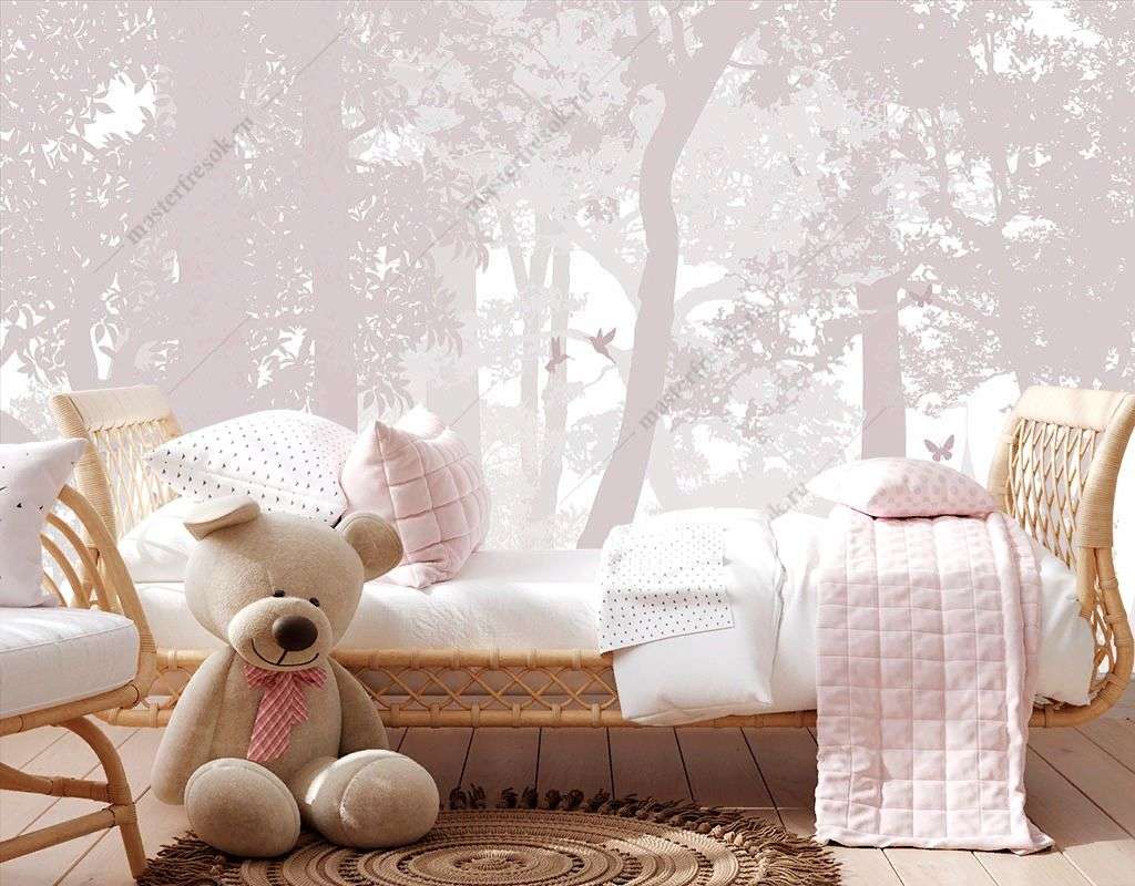 Фотообои в интерьере белые единороги в лесу для девочки  12-1532 фото