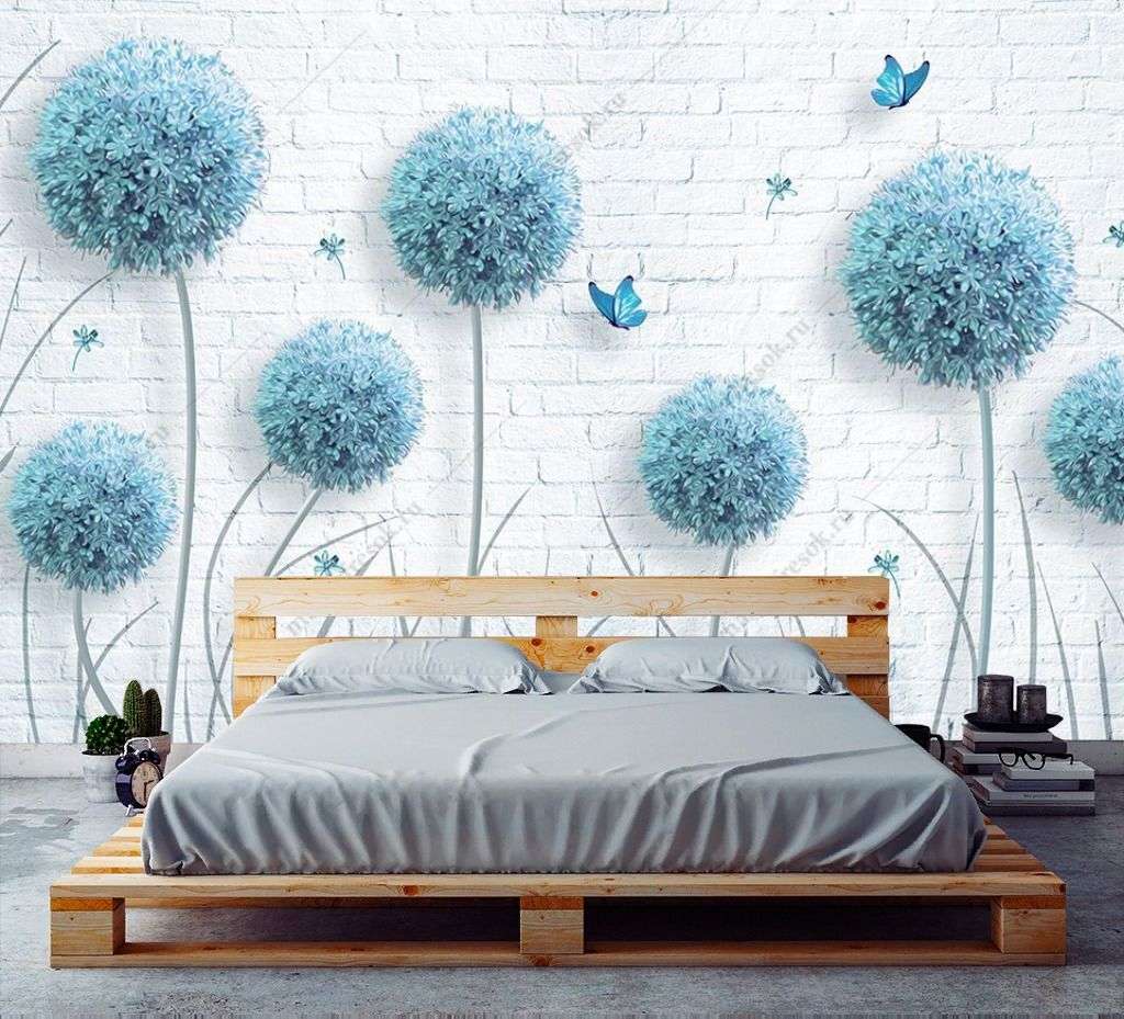 Фотообои в интерьере голубые одуванчики  14-332 фото