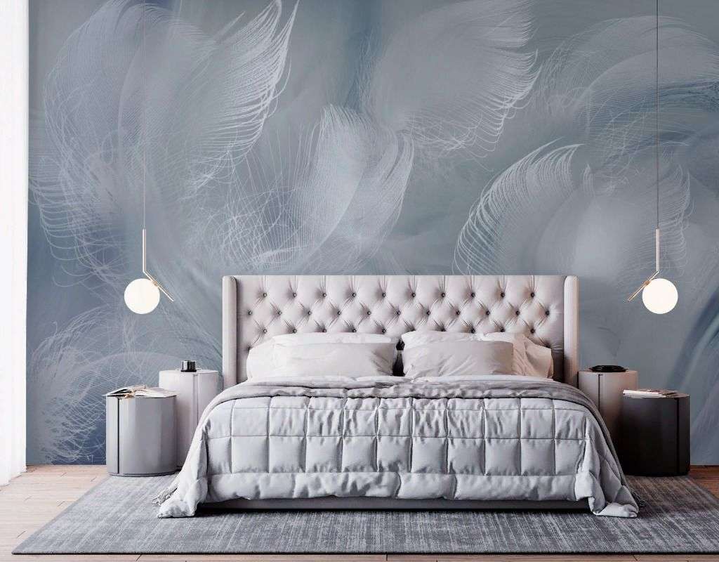 Фотообои в интерьере перья фон темный  13-699 фото