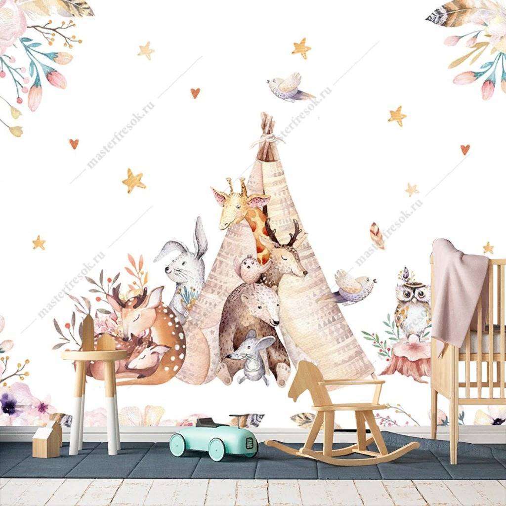 Фотообои в интерьере зверята на поляне  14-061 фото