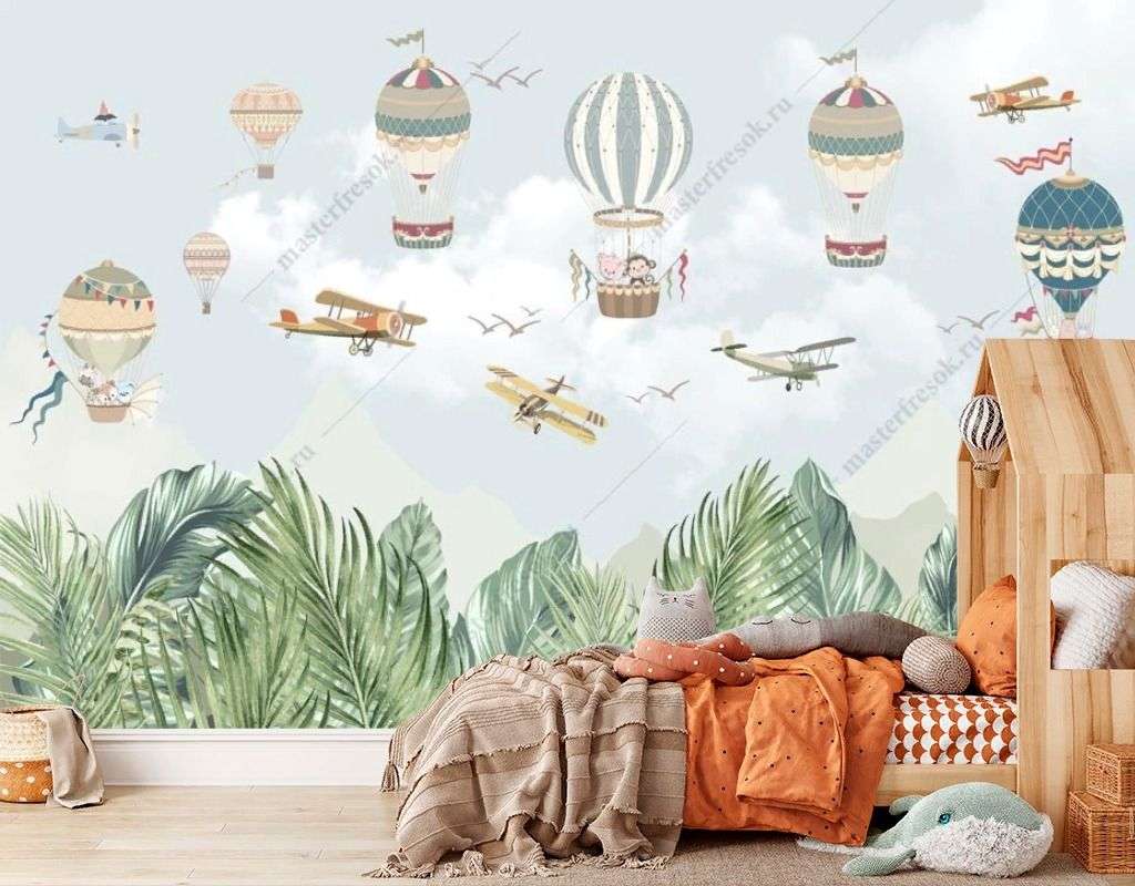 Фотообои в интерьере воздушные шары над тропиками  14-653 фото