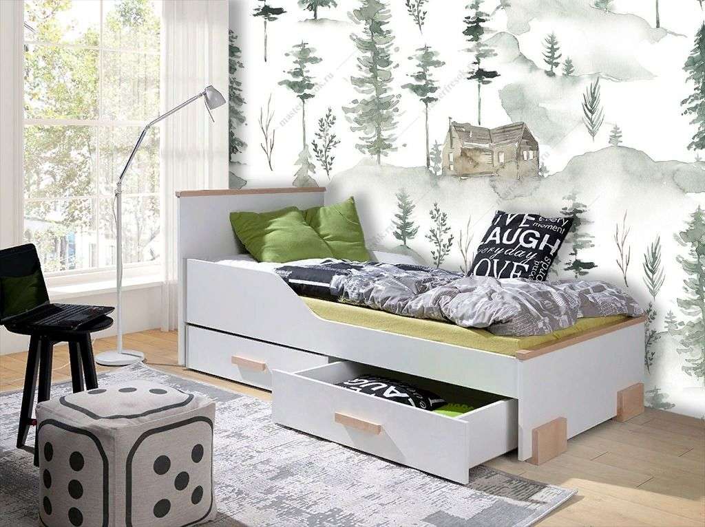 Фотообои в интерьере лесной фон с домиками  12-1496 фото