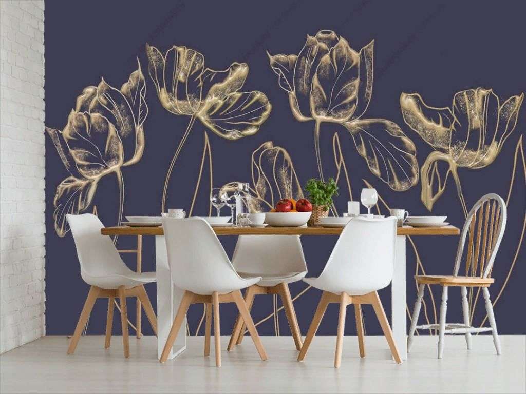 Фотообои в интерьере тюльпан на чёрном фоне  13-530 фото