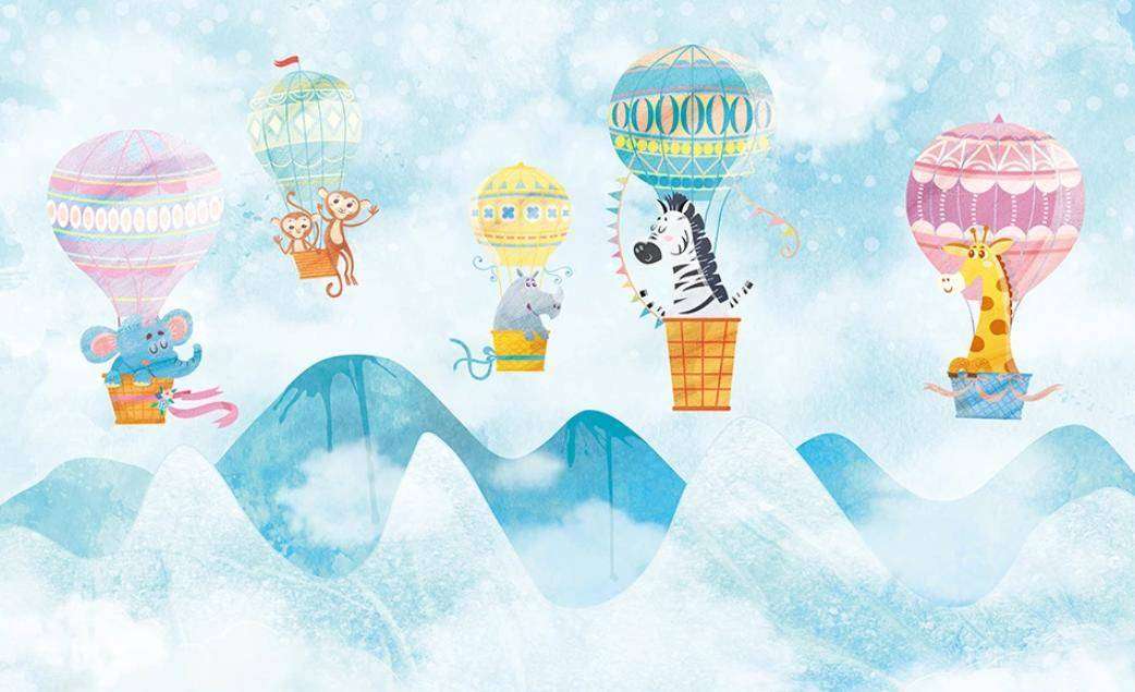 Фотообои в интерьере воздушные шары с животными  15-356 фото