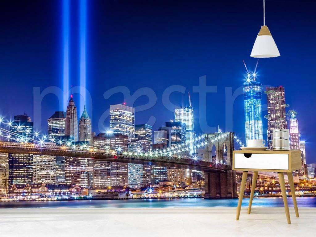Фотообои в интерьере ночной мост красивого нью йорка  9-808 фото