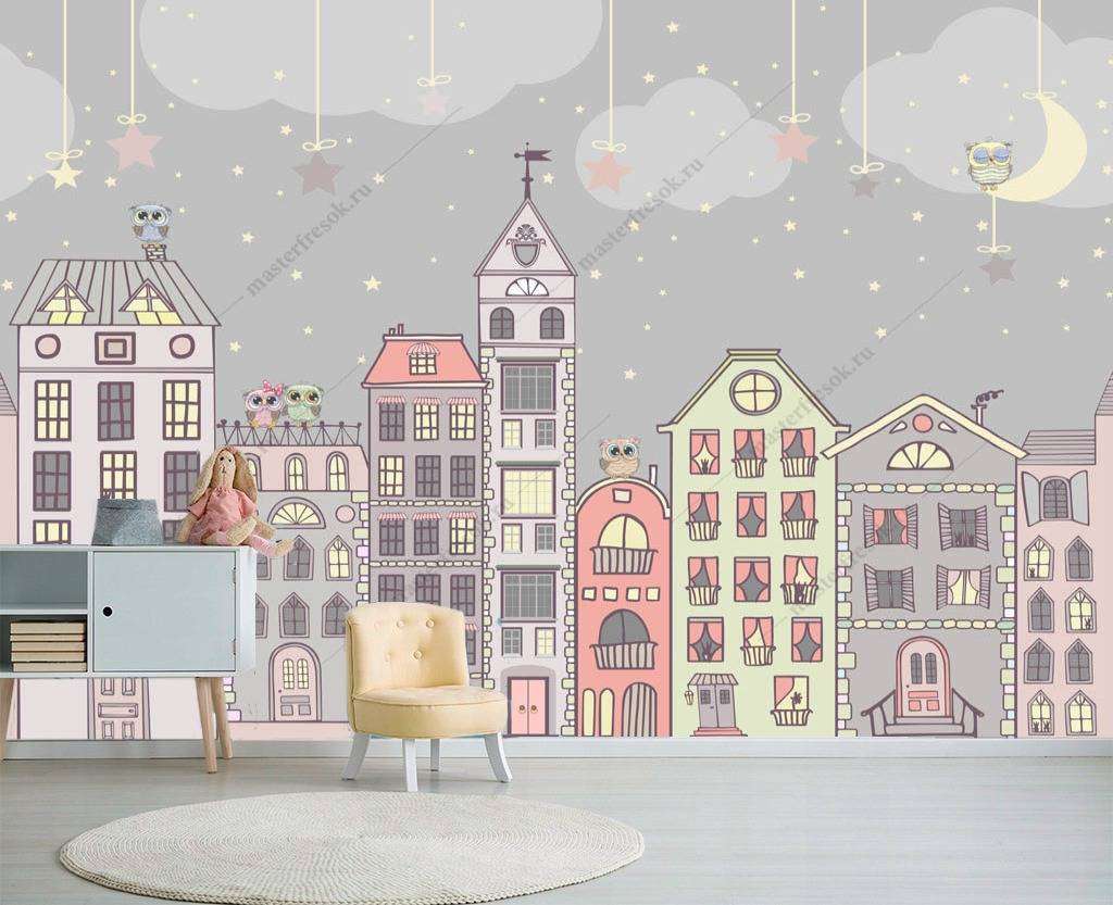 Фотообои в интерьере совушки на крыше  13-154 фото