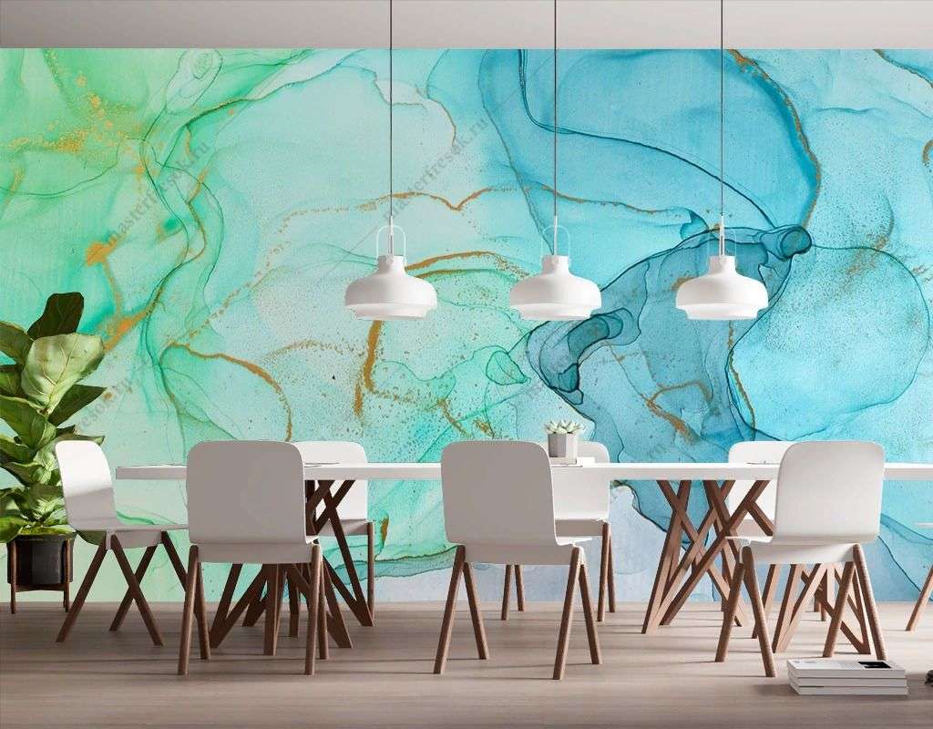 Фотообои в интерьере флюид арт зеленый с голубым  9-1788 фото