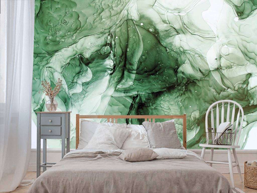 Фотообои в интерьере флюид арт зеленые чернила  9-1048 фото