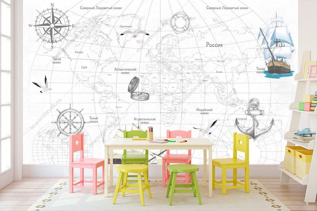 Фотообои Черно-белая карта мира  14-280