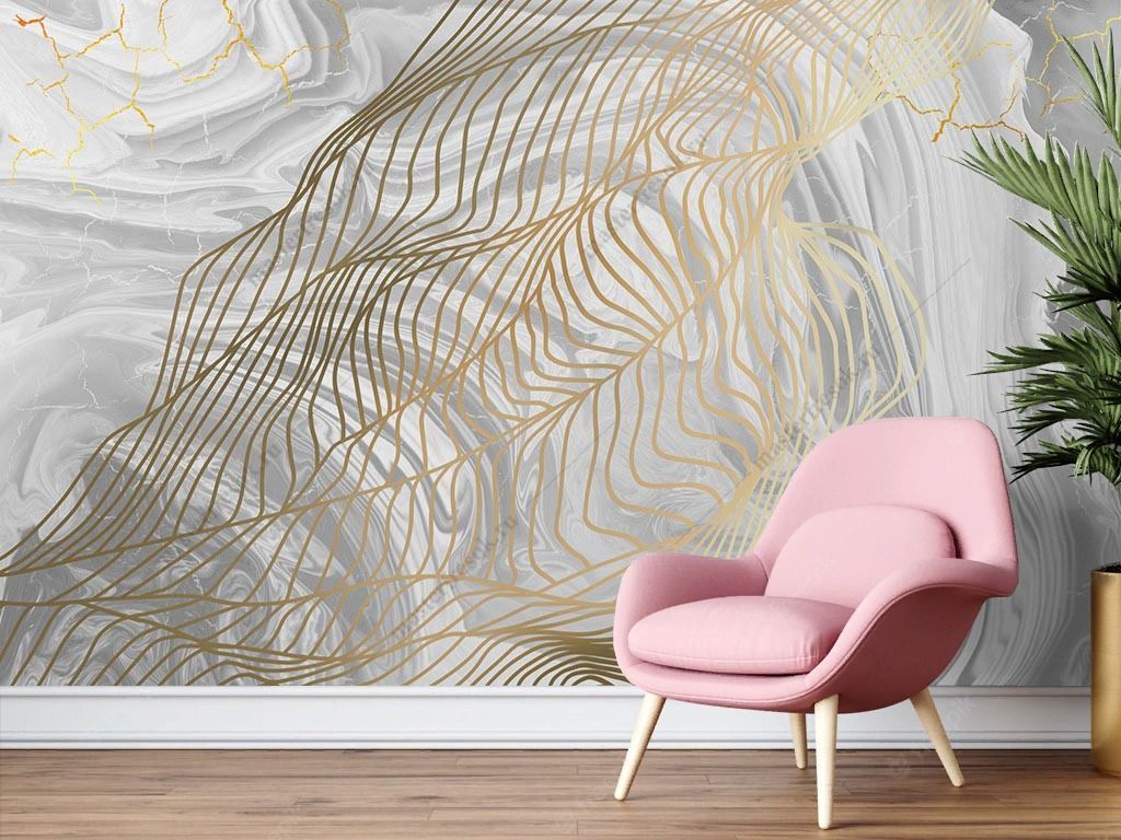 Фотообои в спальню Золотые линии на мраморе  9-1854