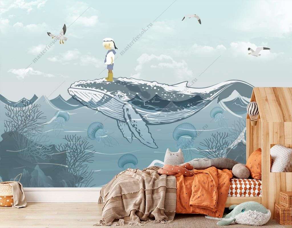 Фотообои в интерьере кит и маленький мальчик  12-1508 фото