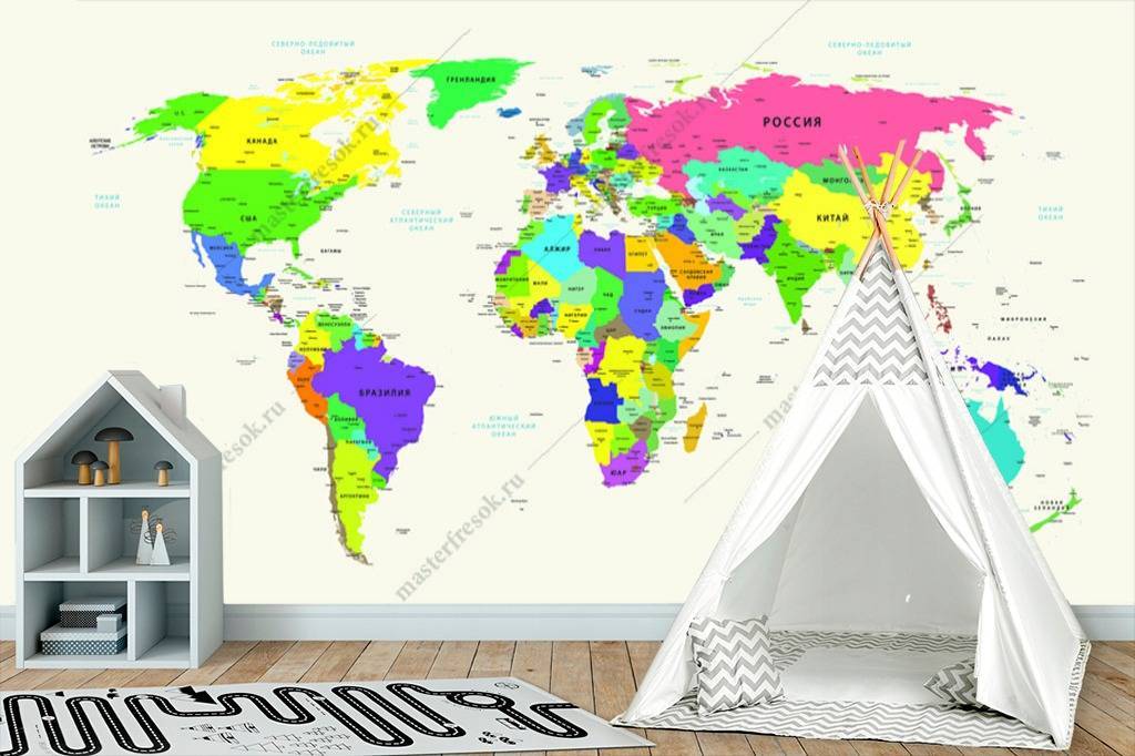 Фотообои Карта мира разноцветная  12-989