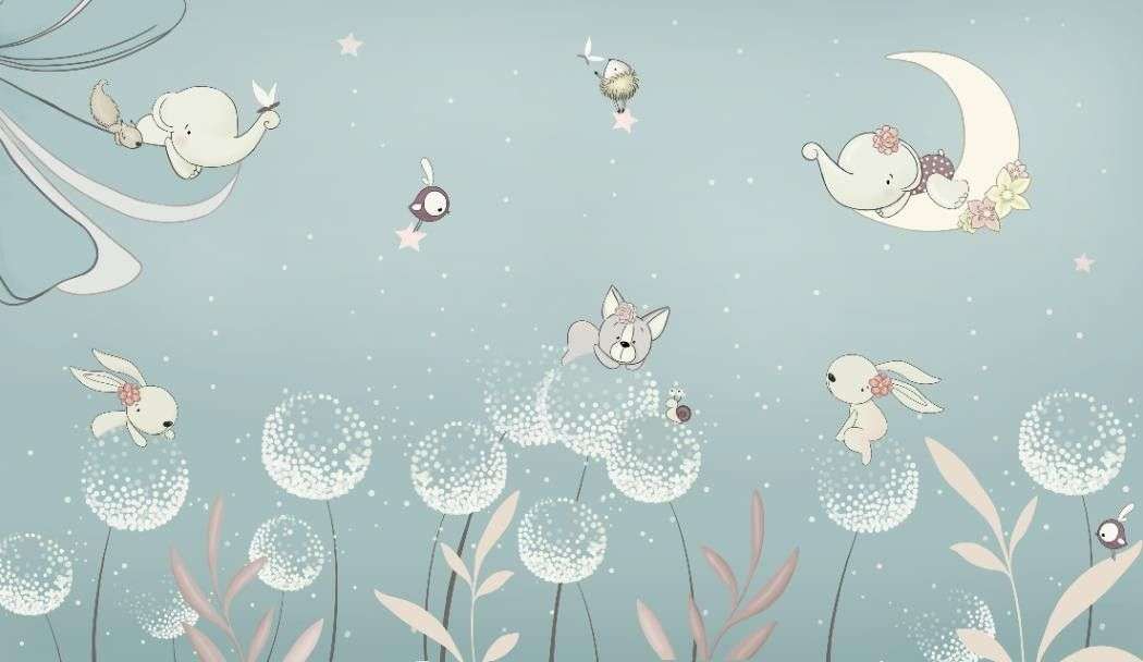 Фотообои в интерьере одуванчики на голубом фоне  14-531 фото