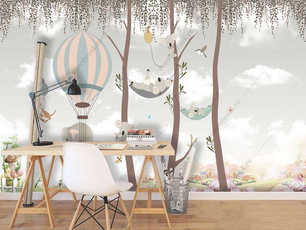 Фотообои в интерьере слон на воздушном шаре  12-919 фото