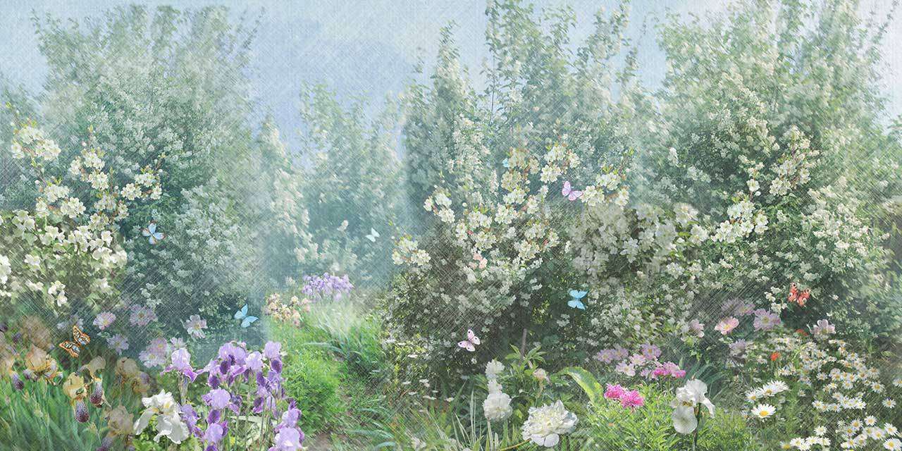 Фотообои в интерьере сад с цветущей яблоней 2  7-563 фото