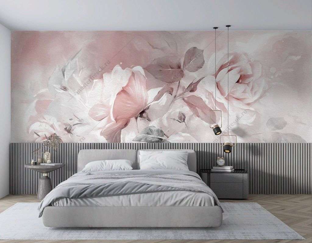 Фотообои в интерьере акварельные 3d розы  9-1680 фото