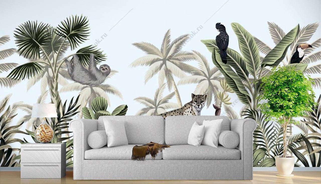 Фотообои в интерьере джунгли рисунок  12-486 фото
