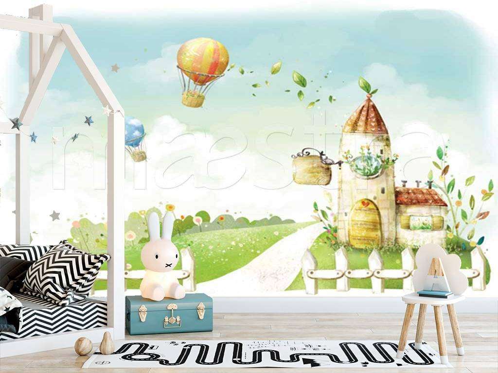 Фотообои Бесшовные обои на стену:  Воздушные шары над городом. Артикул: 12-296  