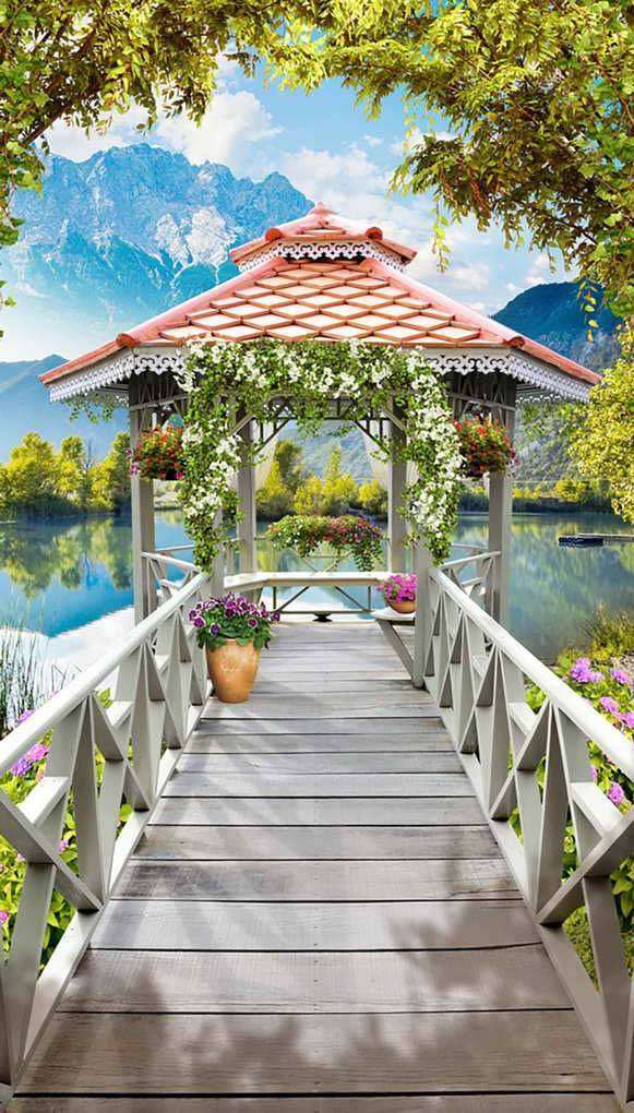 Фотообои в интерьере беседка у воды  17-0021 фото