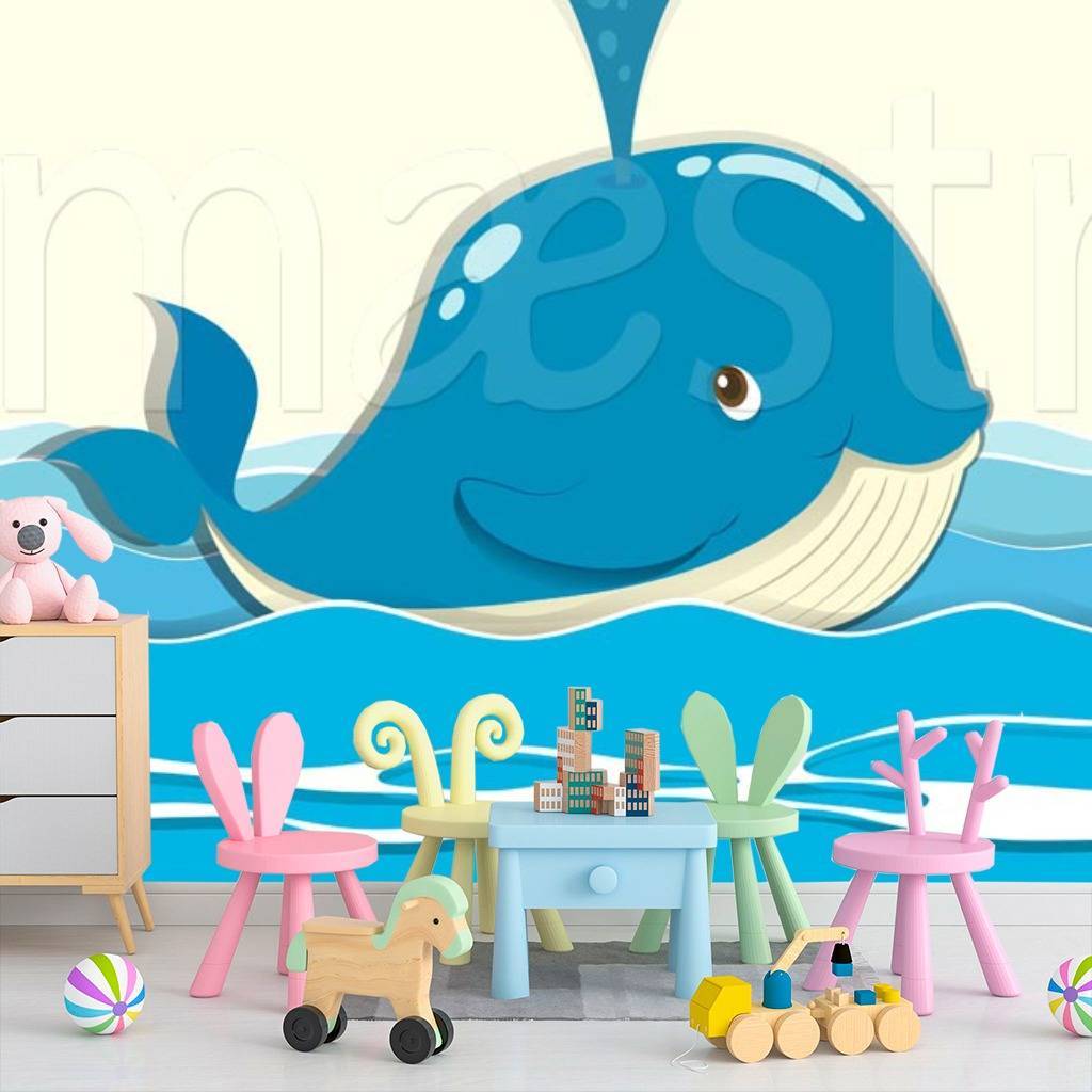 Фотообои Кит в море брызгает фонтаном  12-387