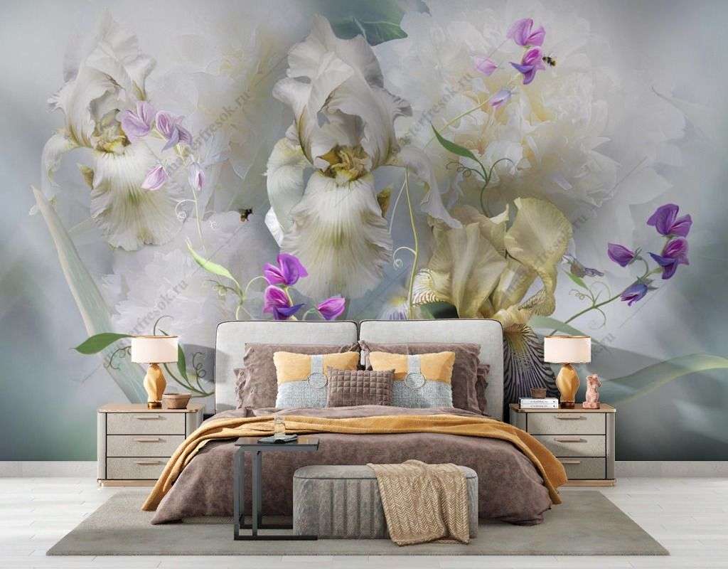 Фотообои в интерьере букет в легкой дымке  13-468 фото