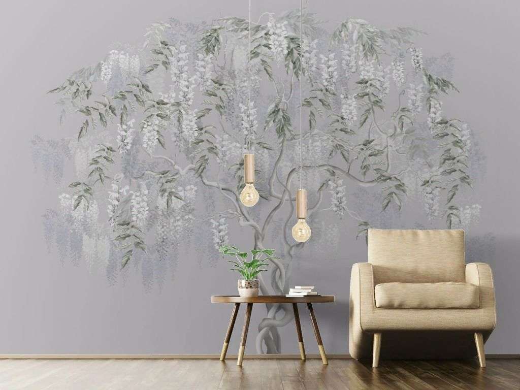 Фотообои в интерьере цветущая глициния  13-732 фото