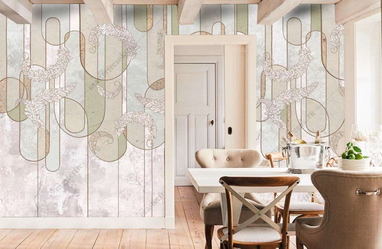 Фотообои в интерьере абстракция с перьями  9-1467 фото