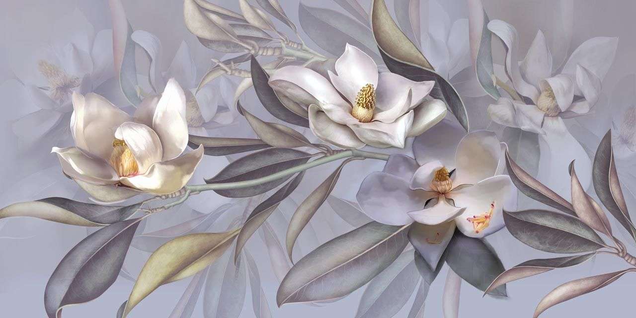 Фотообои в интерьере веточка с белыми лилиями  13-475 фото