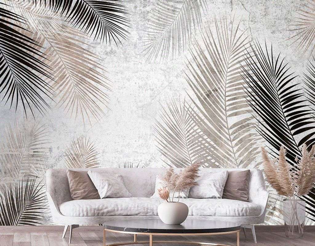 Фотообои в интерьере роспись стен пальмовые листья  9-1709 фото