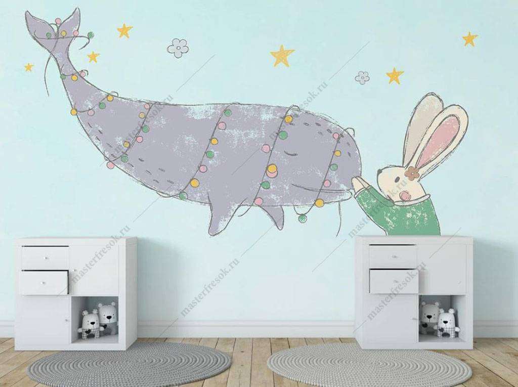 Фотообои в интерьере праздничный кит  16-035 фото