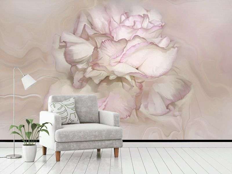Фотообои в интерьере пион бежевый 3д  13-734 фото