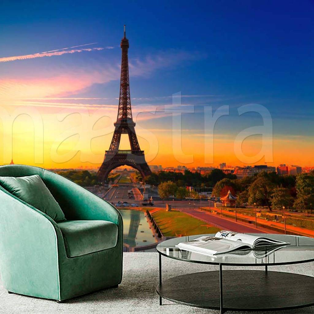 Фотообои Париж ночью с заходом солнца  3-126
