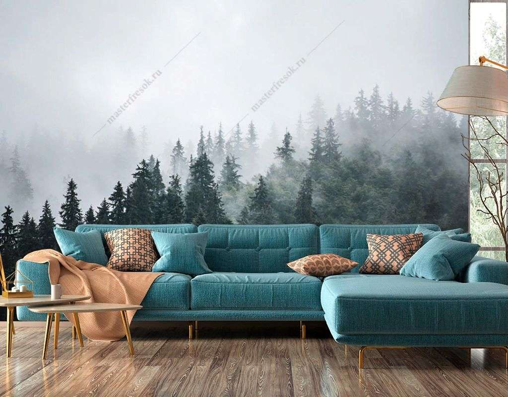 Фотообои в интерьере лес туманный утром  9-1859 фото