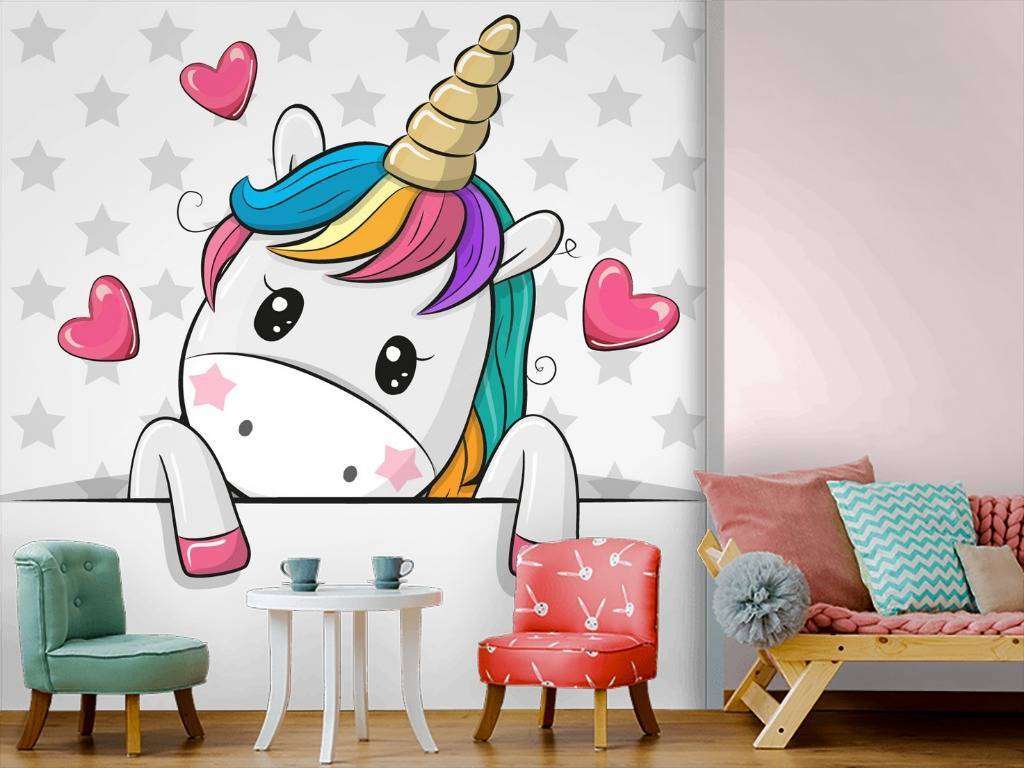 Фотообои в интерьере милый единорог  12-596 фото