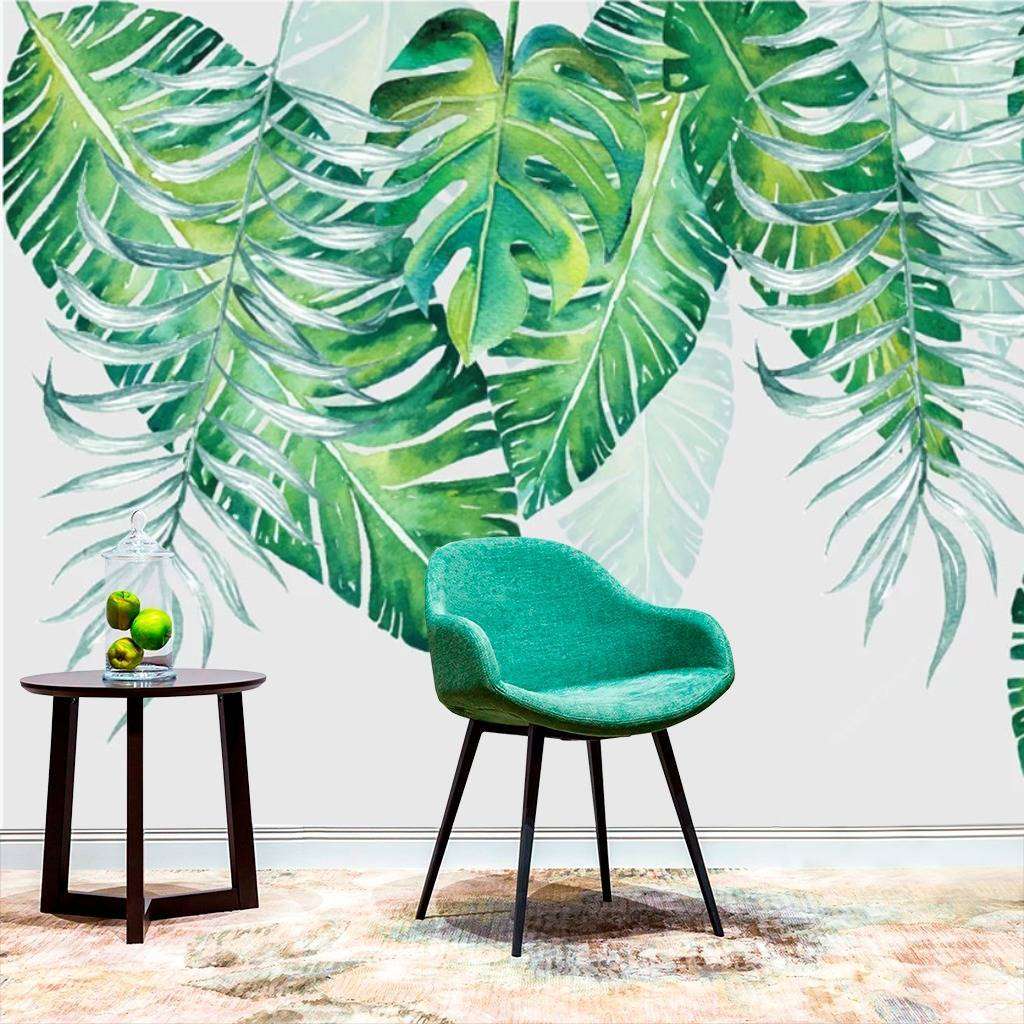 Фотообои в интерьере тропические зеленые листья  15-576 фото
